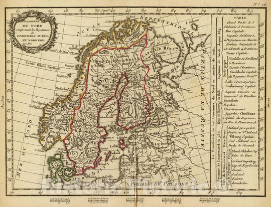 Historic Map : Denmark; Sweden, Scandinavia Couronnes du Nord comprenant les royaumes de Danemarc, 1800, Vintage Wall Art