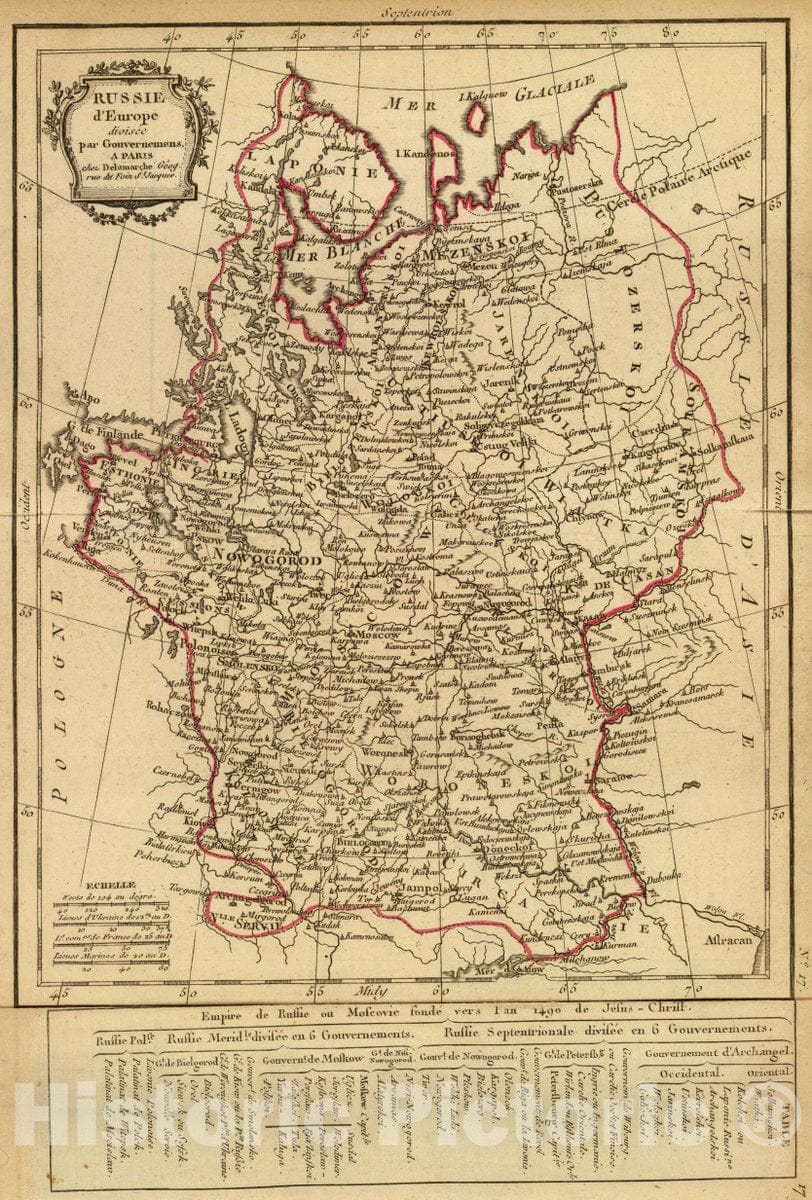 Historic Map : Russia; Ukraine, Europe, Eastern Russie d'Europe divisee par gouvernemens. 1800, Vintage Wall Art