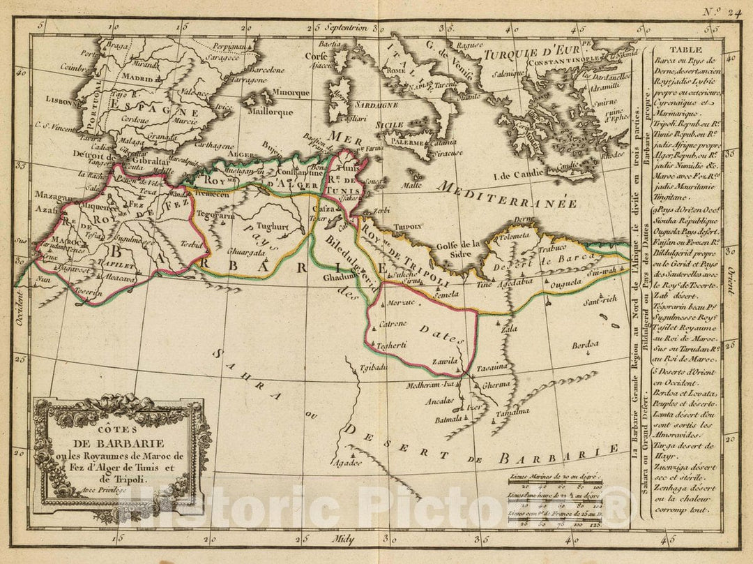 Historic Map : Algeria; Libya, Africa, North Cotes de Barbarie ou les royaumes de Maroc, 1800, Vintage Wall Art