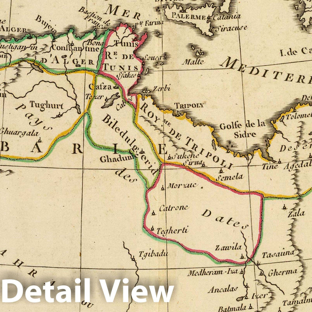 Historic Map : Algeria; Libya, Africa, North Cotes de Barbarie ou les royaumes de Maroc, 1800, Vintage Wall Art