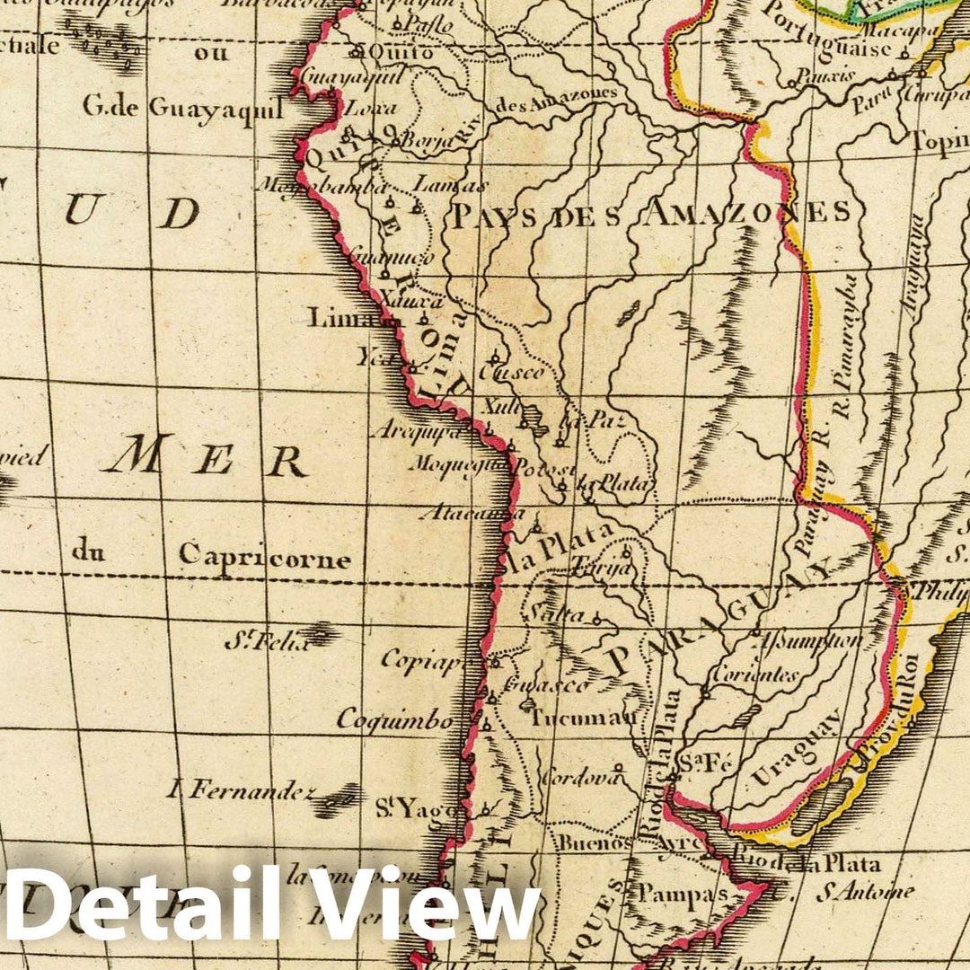 Historical Map : Amerique Meridionale divisee en ses principaux etats, avec privilege. A Paris, ches Delamarche, Geo, Rue du Foin St. Jacques. (ca. 1800), 1800 Atlas - Vintage Wall Art