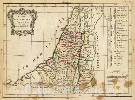 Historic Map : Israel; Palestine, Middle East Carte des 12 tribus d'Israel. A Paris, Chez Delamarche, Geog, avec priv. (ca. 1800), 1800 Atlas , Vintage Wall Art