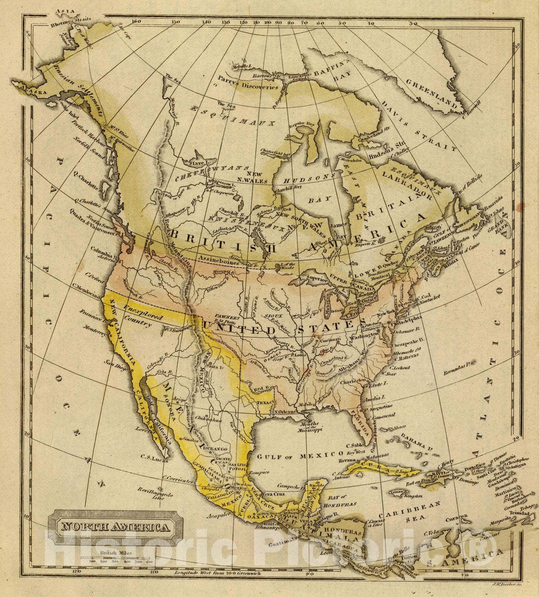 Historic Map : North America. J.W. Barber sc. (Published by Richardson & Lord. Sold Also by Collins & Hannay, New-York, 1828), 1828 Atlas - Vintage Wall Art