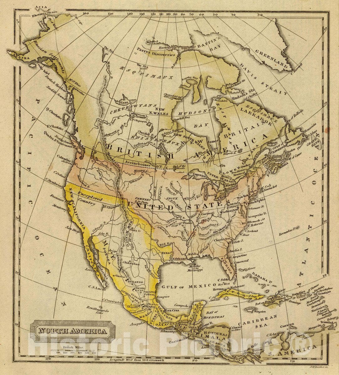 Historic Map : North America. J.W. Barber sc. (Published by Richardson & Lord. Sold Also by Collins & Hannay, New-York, 1828), 1828 Atlas - Vintage Wall Art