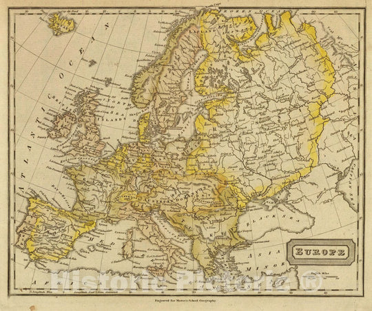 Historic Map : Europe. Engraved for Morse's School Geography. (Published by Richardson & Lord. Sold Also by Collins & Hannay, New-York, 1828), 1828 Atlas - Vintage Wall Art