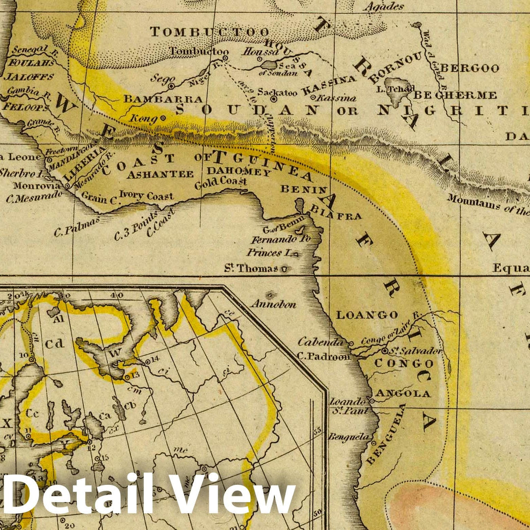 Historic Map : Africa. J.W. Barber sc. (with) Outline of British Isles. (with) Outline of Europe. (Published by Richardson & Lord, 1828 Atlas - Vintage Wall Art