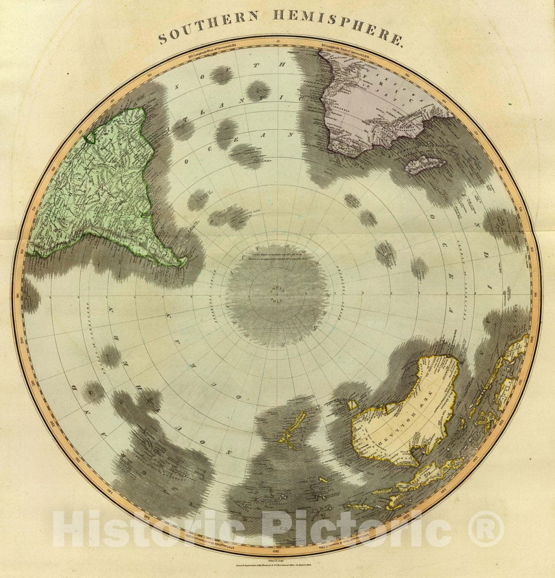 Historic Map : Southern Hemisphere. Kirkwood sculp. Drawn & Engraved for John Thompson Co.'s New General Atlas, 12 August 1814, 1814 Atlas - Vintage Wall Art