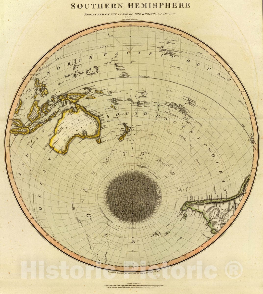 Historic Map : S. Hemisphere, Plane of London, 1816 Atlas - Vintage Wall Art