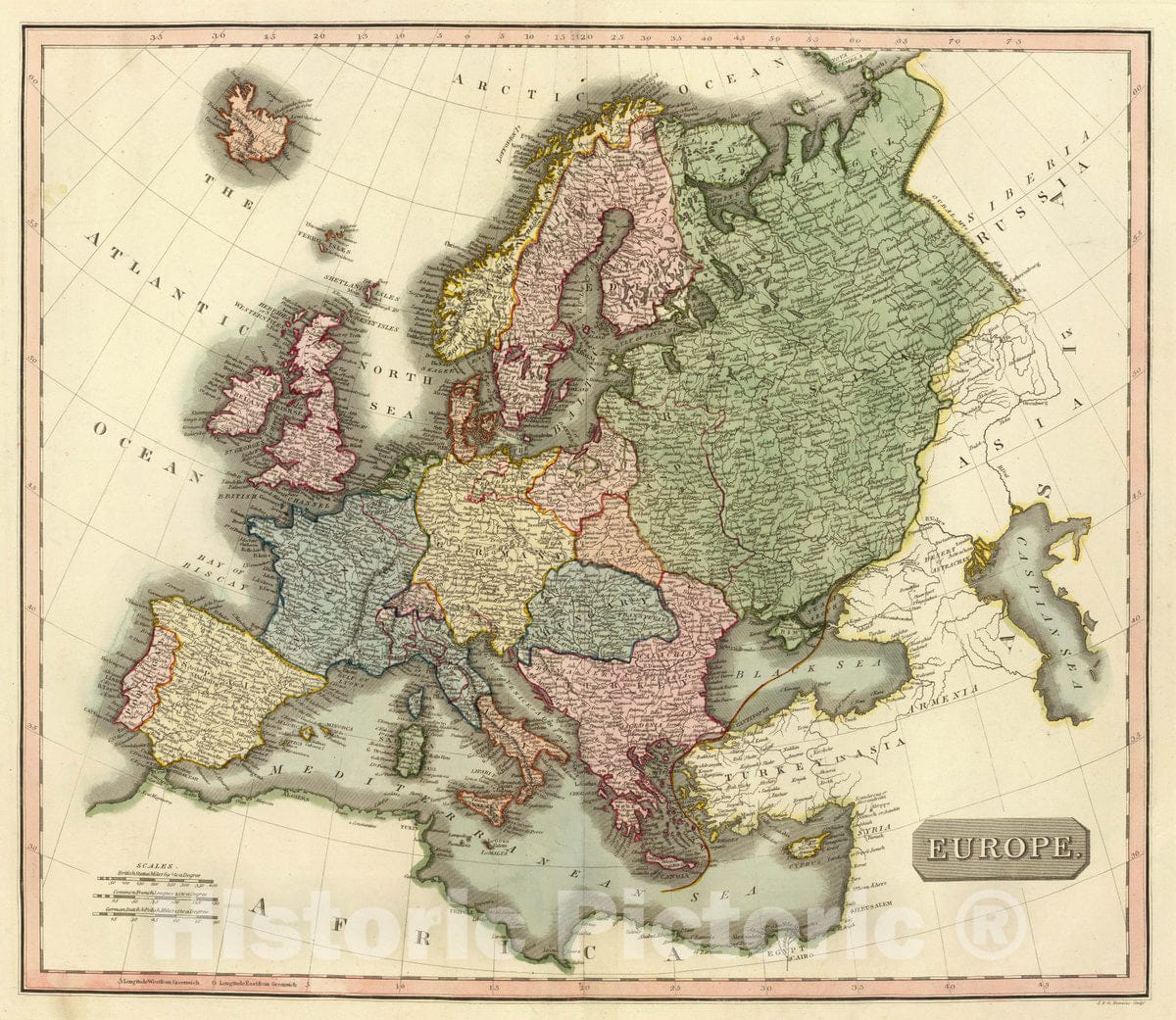 Historic Map : Europe. J. & G. Menzies Sculpt. (1817), 1817 Atlas - Vintage Wall Art