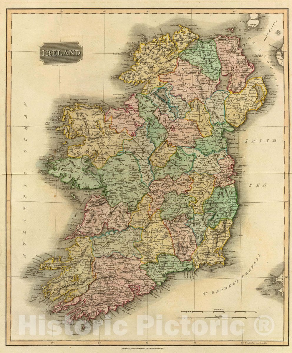 Historic Map : Ireland. Neale (i.e. Neele) Sculpt, Strand, London. Drawn & Engraved for Thomson's New General Atlas Feby. 1815, 1815 Atlas - Vintage Wall Art