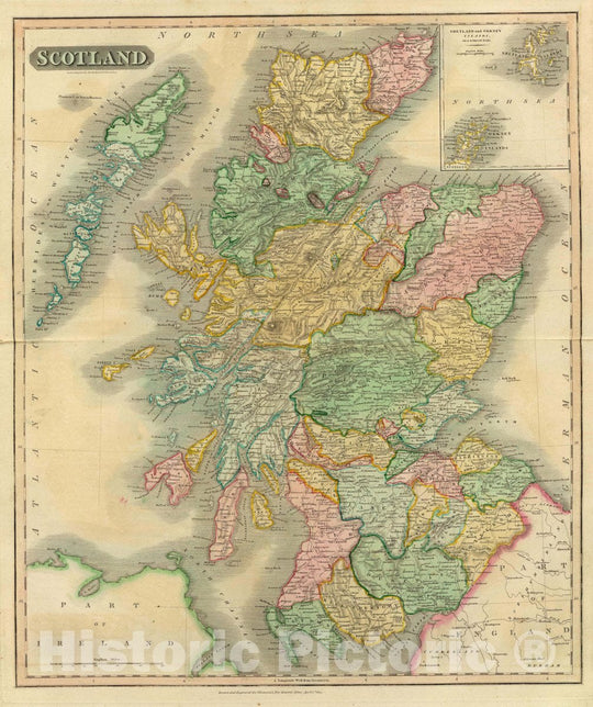 Historic Map : Scotland. Drawn & engraved by Hewitt, Broad Str(ee) t, Bloomsbury. Drawn and engraved for Thomson's New general atlas. April 1st, 1815, 1815 Atlas - Vintage Wall Art