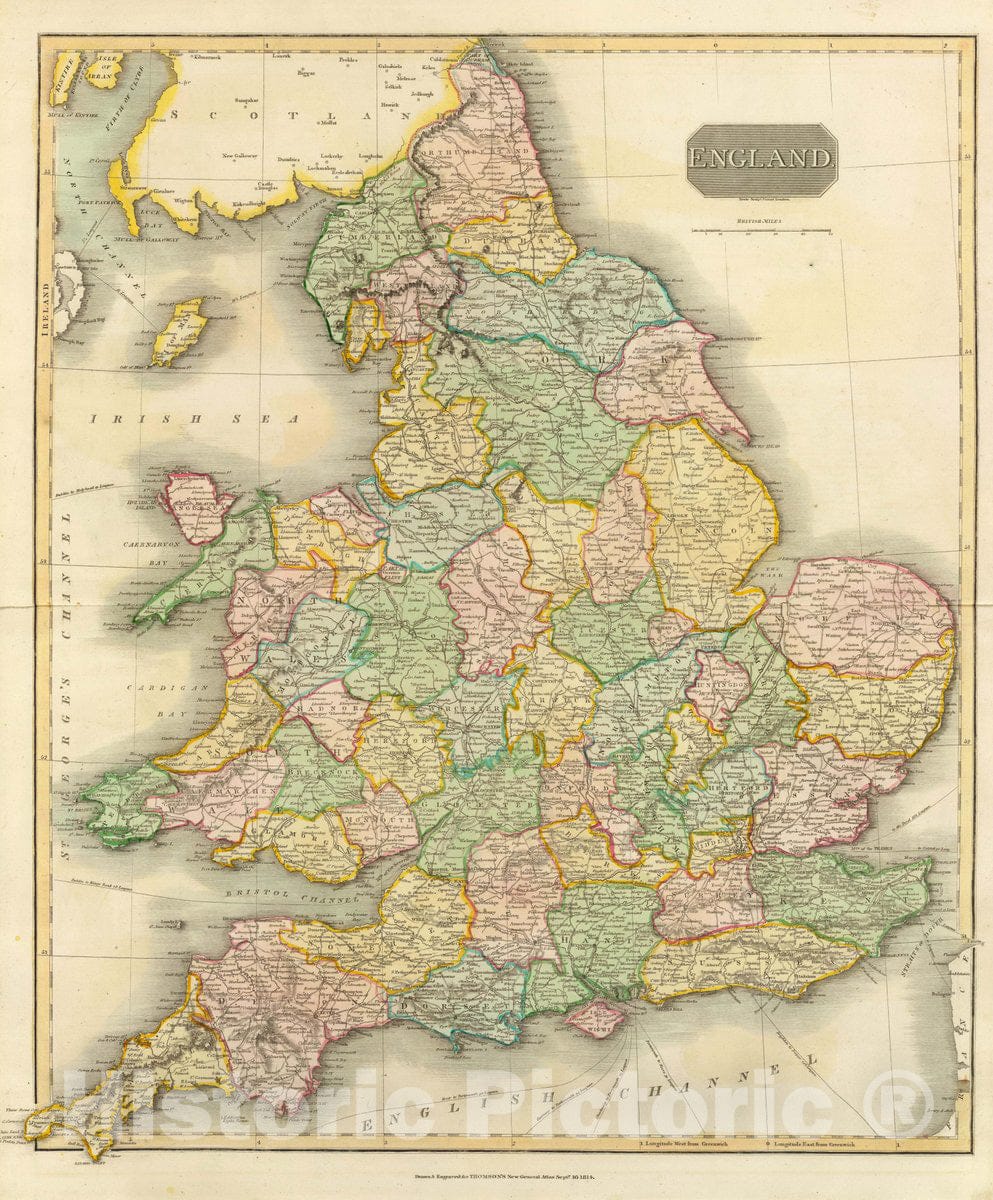 Historic Map : England. Neele Sculpt, Strand, London. Drawn & Engraved for Thomson's New General Atlas, Septr. 16, 1814, 1814 Atlas - Vintage Wall Art