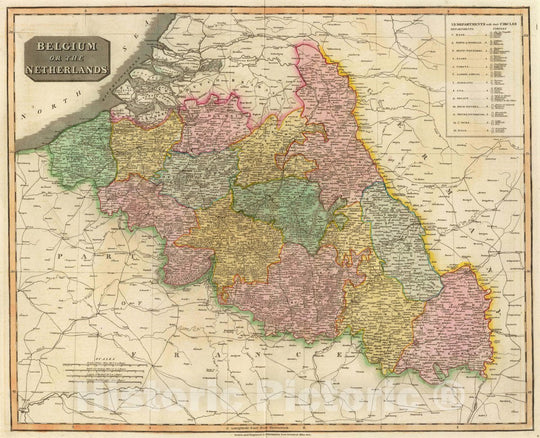 Historic Map : Belgium or The Netherlands. Drawn and Engraved for Thomson's New General Atlas, 1815, 1815 Atlas - Vintage Wall Art