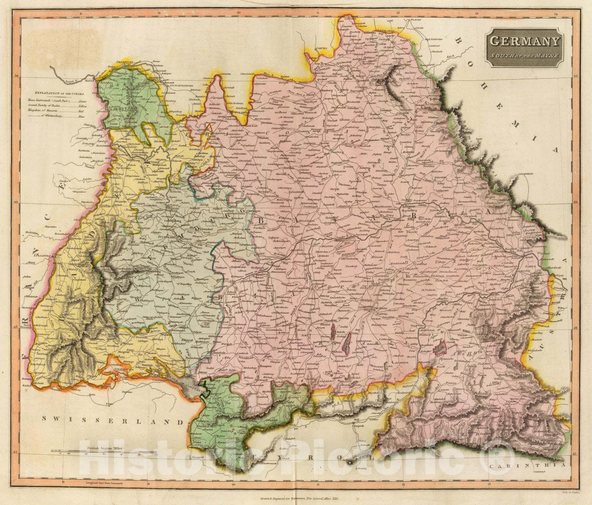 Historic Map : Germany South of The Mayne. Neele sc, London. Drawn & Engraved for Thomson's New General Atlas, 1816, 1816 Atlas - Vintage Wall Art