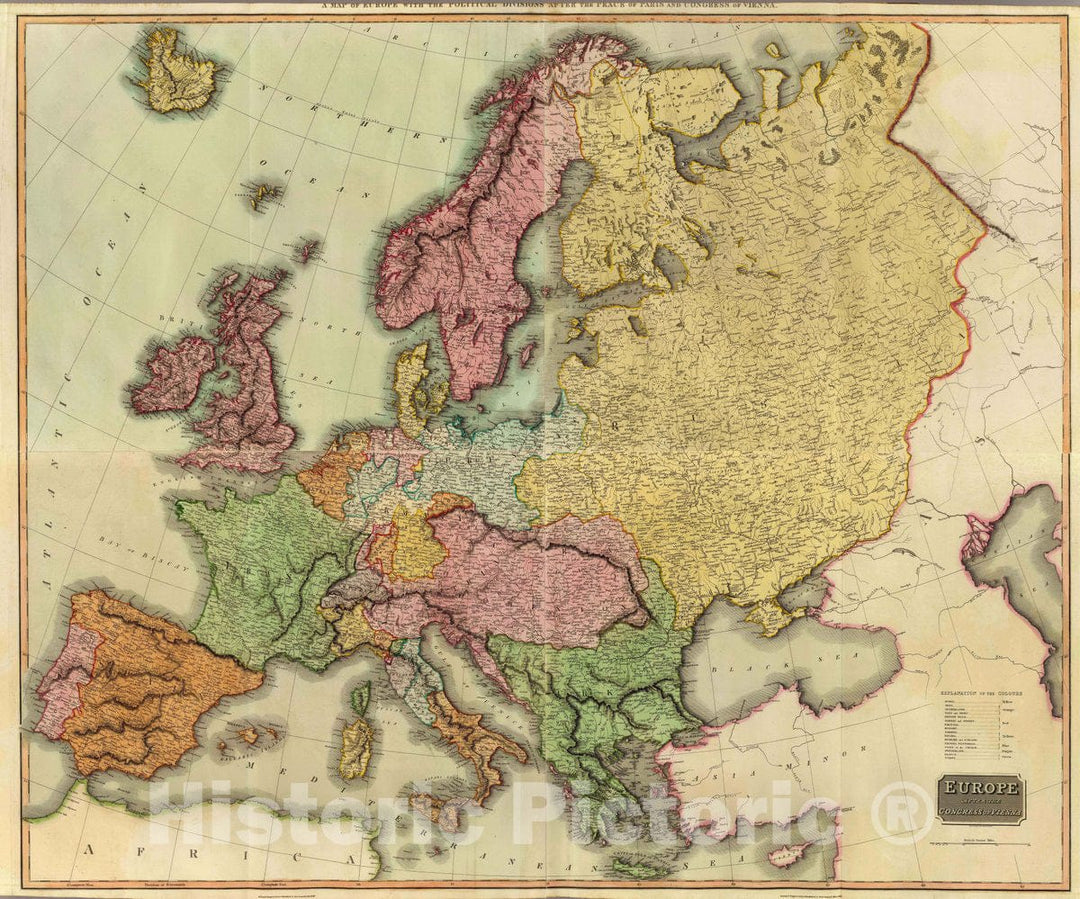 Historic Map : Europe after the Congress of Vienna. Neele sculpt, 352 Strand, London. Drawn & engraved for Thomson's New general atlas, 1816, 1816 Atlas - Vintage Wall Art