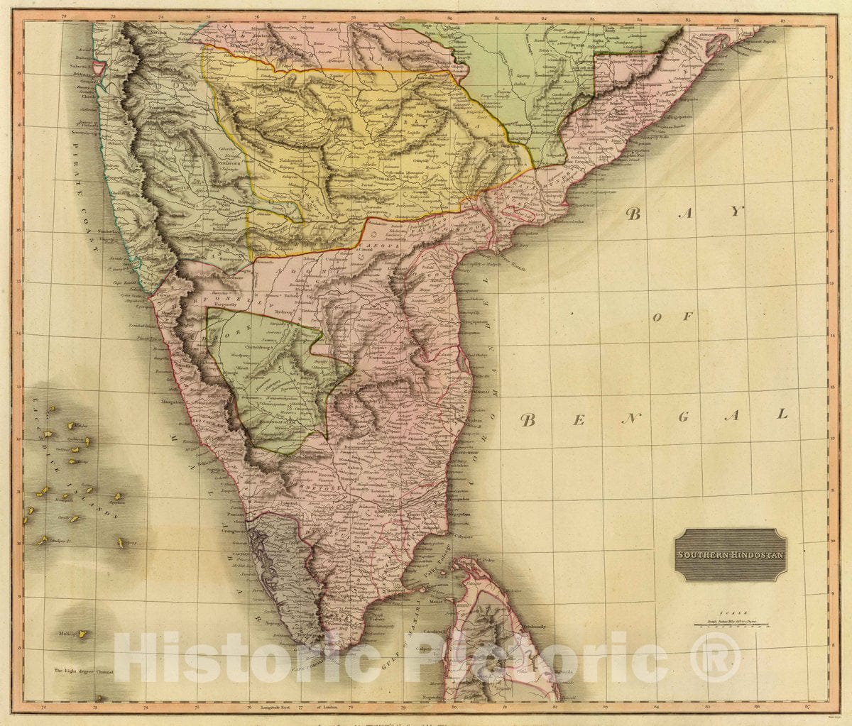 Historic Map : India; Sri Lanka, Southern Hindostan. Neele Sculpt. Drawn & Engraved for Thomson's New General Atlas, 1816, 1816 Atlas , Vintage Wall Art