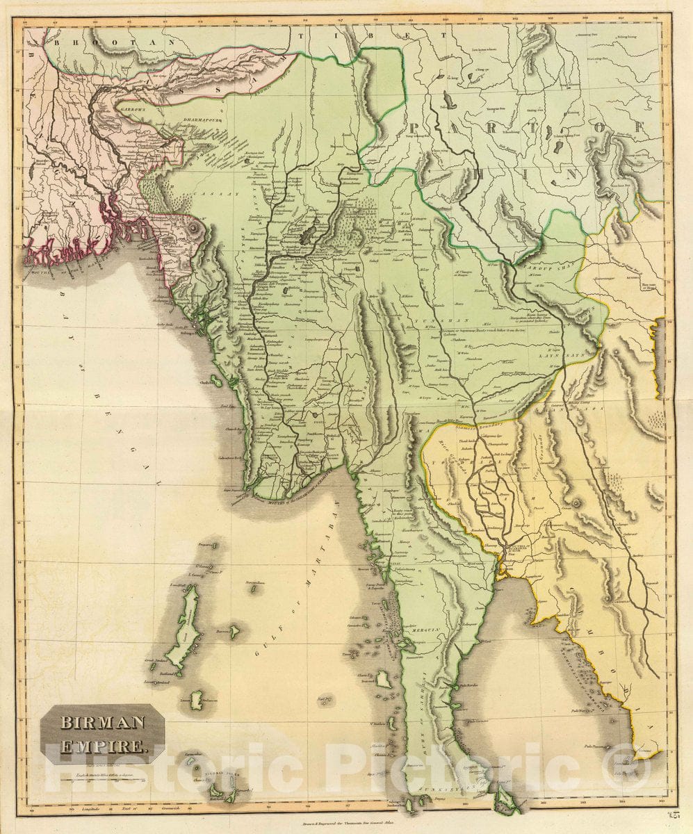 Historic Map : Burma; Thailand, Southeast Asia Birman Empire, 1817, Vintage Wall Art