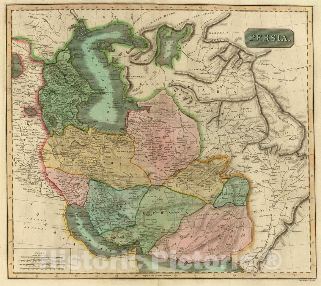 Historic Map : Persia. J. & G. Menzies Sculpt, Edinr. (Drawn & Engraved for Thomson's New General Atlas, 1817), 1817 Atlas - Vintage Wall Art