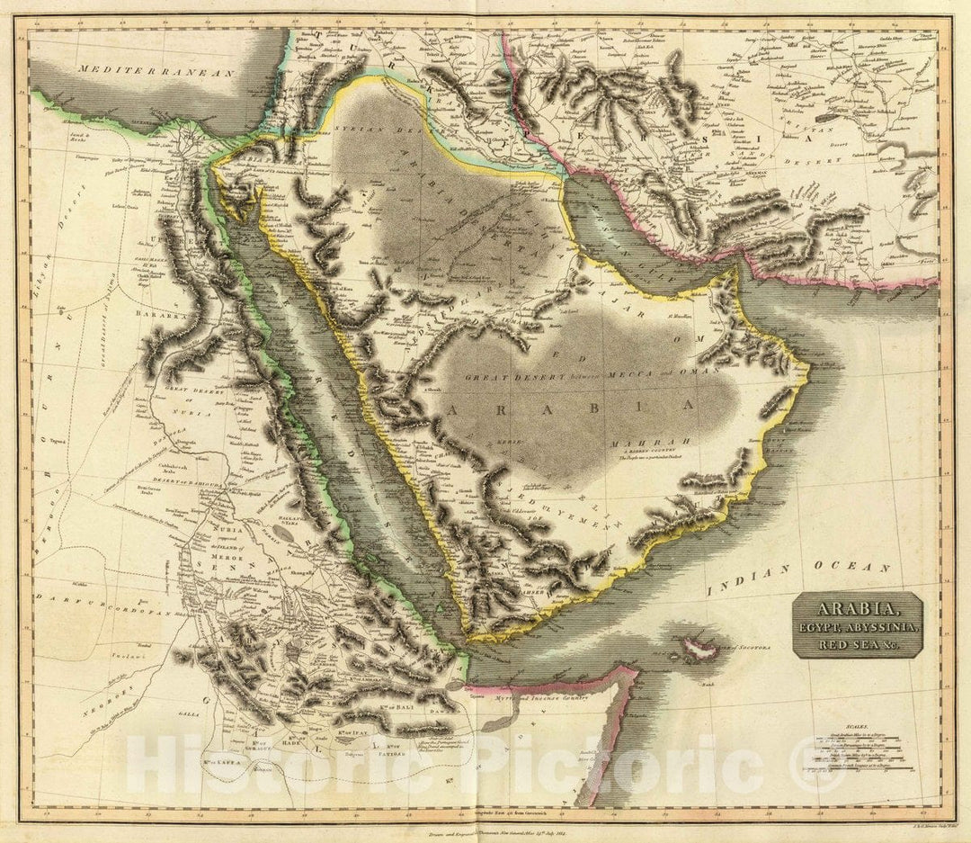 Historic Map : Arabia, Egypt, Abyssinia, Red Sea, 1814 Atlas - Vintage Wall Art