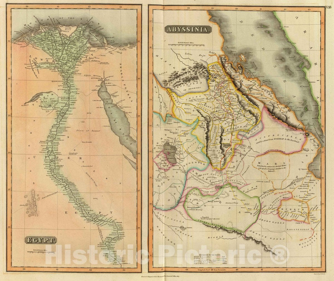 Historic Map : Egypt. Abyssinia. Engraved by N.R. Hewitt. Drawn & Engraved for Thomson's New General Atlas, 1817, 1817 Atlas - Vintage Wall Art