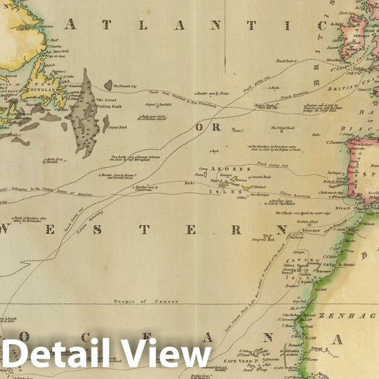 Historic Map : Chart of North Atlantic Ocean with tracks of the shipping to West Indies, North America &ce. Engd. by J. Moffat, Edinr. (Drawn & engraved for Thomson', 1817Vintage Wall Art