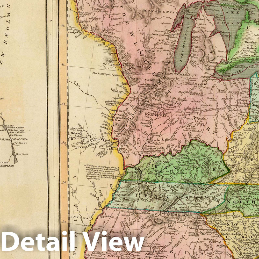 Historic Map : United States of America with The Course of the River St. Laurence from Lake Ontarion to Manicouagan Point, 1814, John Thomson, Vintage Wall Art