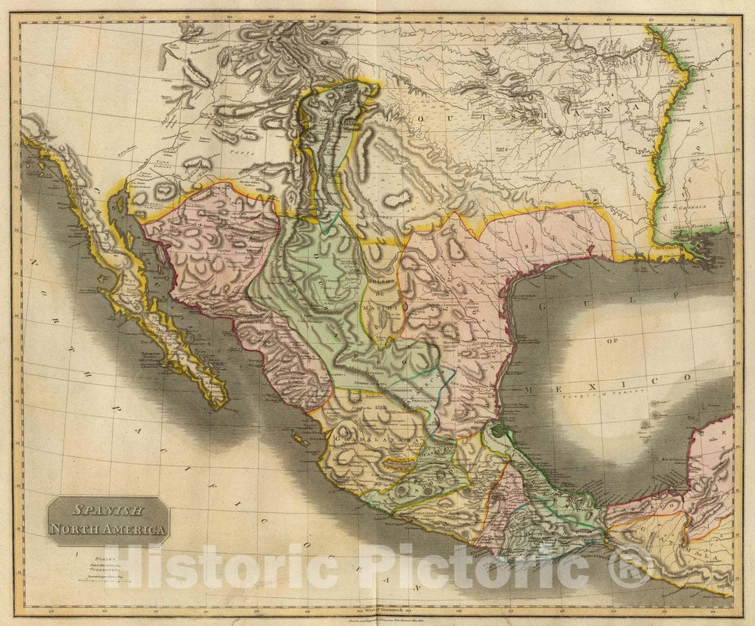 Historic Map : Spanish North America. Drawn and Engraved for Thomson's New General Atlas, 1814, 1814 Atlas - Vintage Wall Art