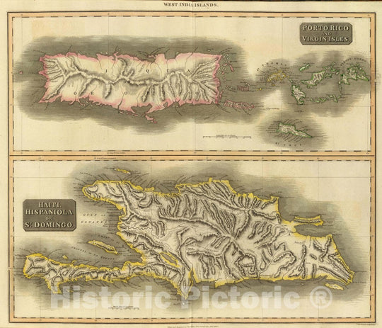 Historic Map : Porto Rico, Virgin Isles, Hispaniola, 1815 Atlas - Vintage Wall Art