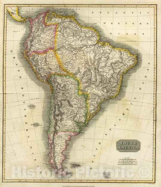 Historic Map : South America. Engd. by J. Moffat, Edinr. Drawn and Engraved for Thomson's New General Atlas, Edinr, Septr. 16th, 1814, 1814 Atlas - Vintage Wall Art