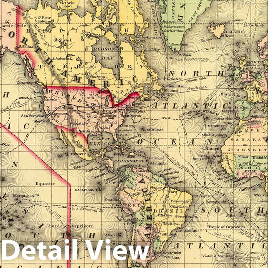 Historic Map : Map of the World on The Mercator Projection, Exhibiting the American Continent As Its Centre, 1884, Samuel Augustus Mitchell Jr., Vintage Wall Art