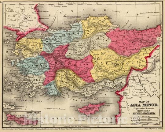 Historic Map : Map of Asia Minor. Engraved to illustrate Mitchell's Ancient Geography, 1875 Classical Atlas - Vintage Wall Art