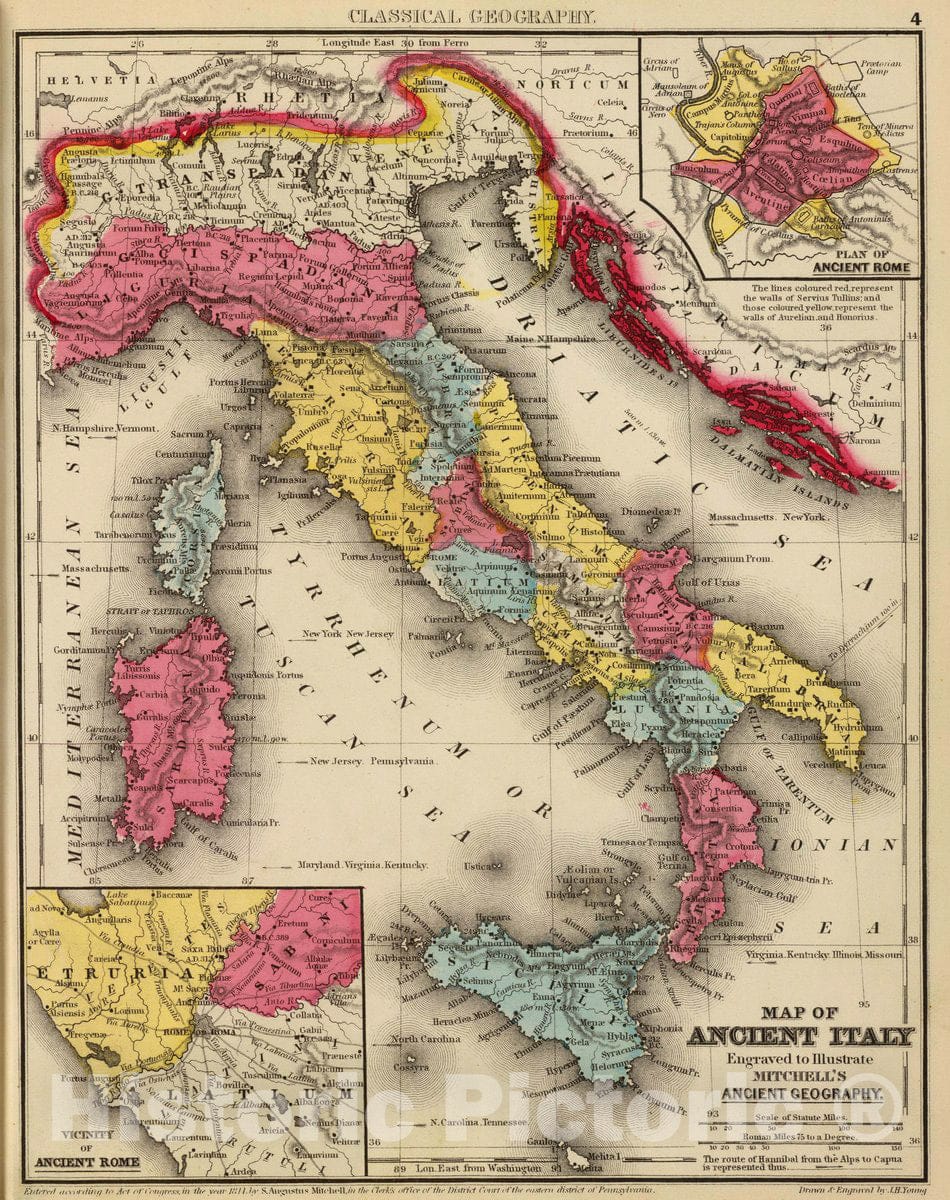 Historic Map - 1875 Classical Atlas - Map of ancient Italy. (with) Plan of ancient Rome. (with) Vicinity of ancient Rome. - Vintage Wall Art