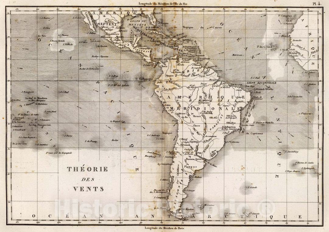 Historic Map : Theorie des Vents (Amerique. A Paris, Chez Mme. veuve Agasse, Imprimeur-Libraire, rue des Poitevins, no. 6. M.DCCCXXVII), 1827 Atlas - Vintage Wall Art
