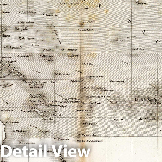 Historic Map : Theorie des vents (Ocean Pacifique). Grave par Berthe, 1827 Atlas - Vintage Wall Art