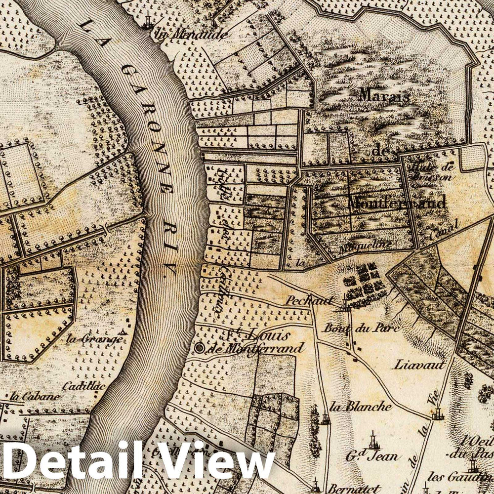 Historic Map : Le Bec d'Ambes, confluent de la Garonne et de la Dordogne, terrains d'alluvions. (A Paris, Chez Mme. veuve Agasse, Imprimeur-Libraire, rue des Poitevi, 1827Vintage Wall Art