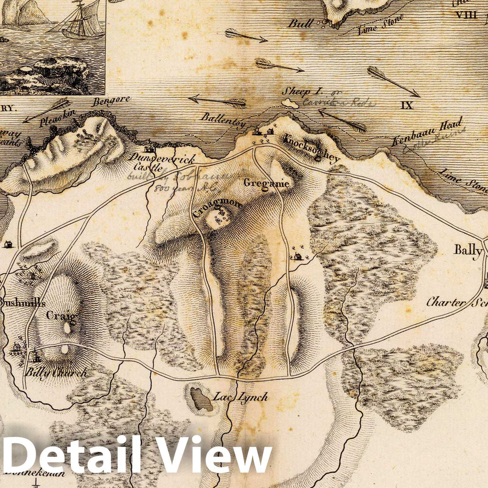 Historic Map : Comte d'Antrim. (with) Vue du Cap de Doon dans l'isle Raghery. Poiret sculp. (A Paris, Chez Mme. veuve Agasse, Imprimeur-Libraire, rue des Poitevins, 1827Vintage Wall Art