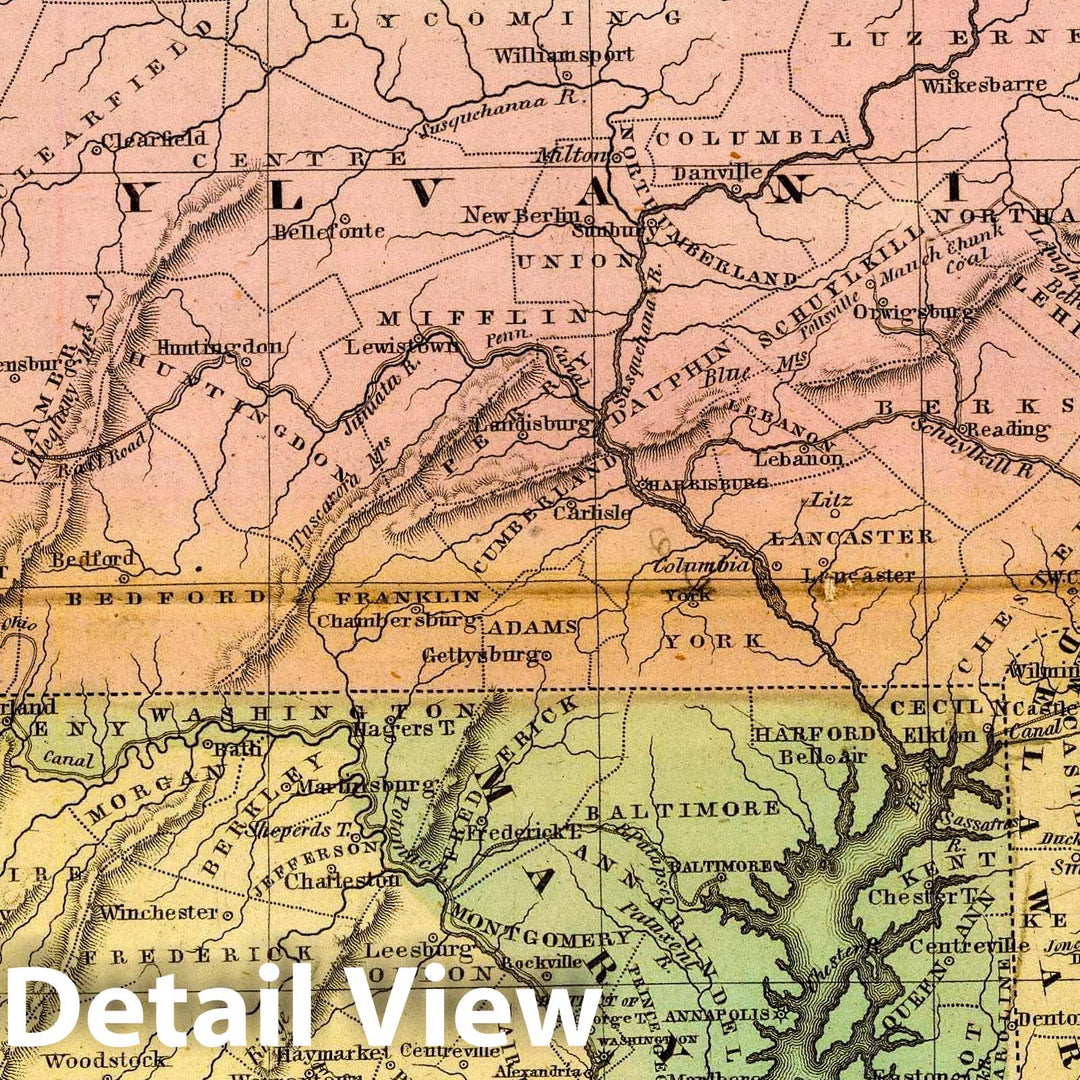 Historic Map : 1830 School Atlas - The Middle States, Maryland & Virginia. Entered 12th Day of August 1830 by H. & F.J. Huntington Connecticut. - Vintage Wall Art