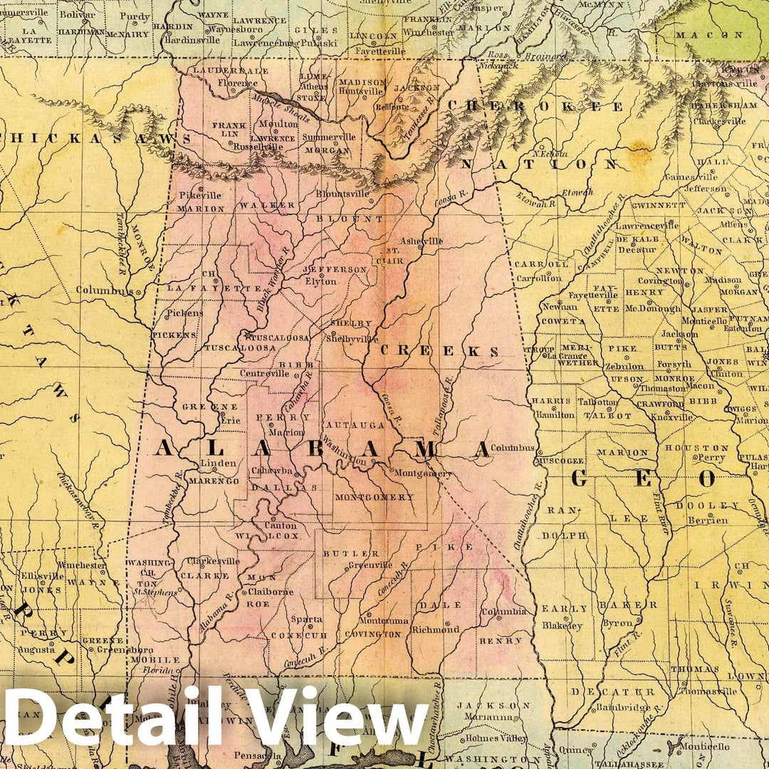 Historic Map : 1832 School Atlas - Southern States. Entered April 23d, 1832 by F.J. Huntington Connecticut. - Vintage Wall Art