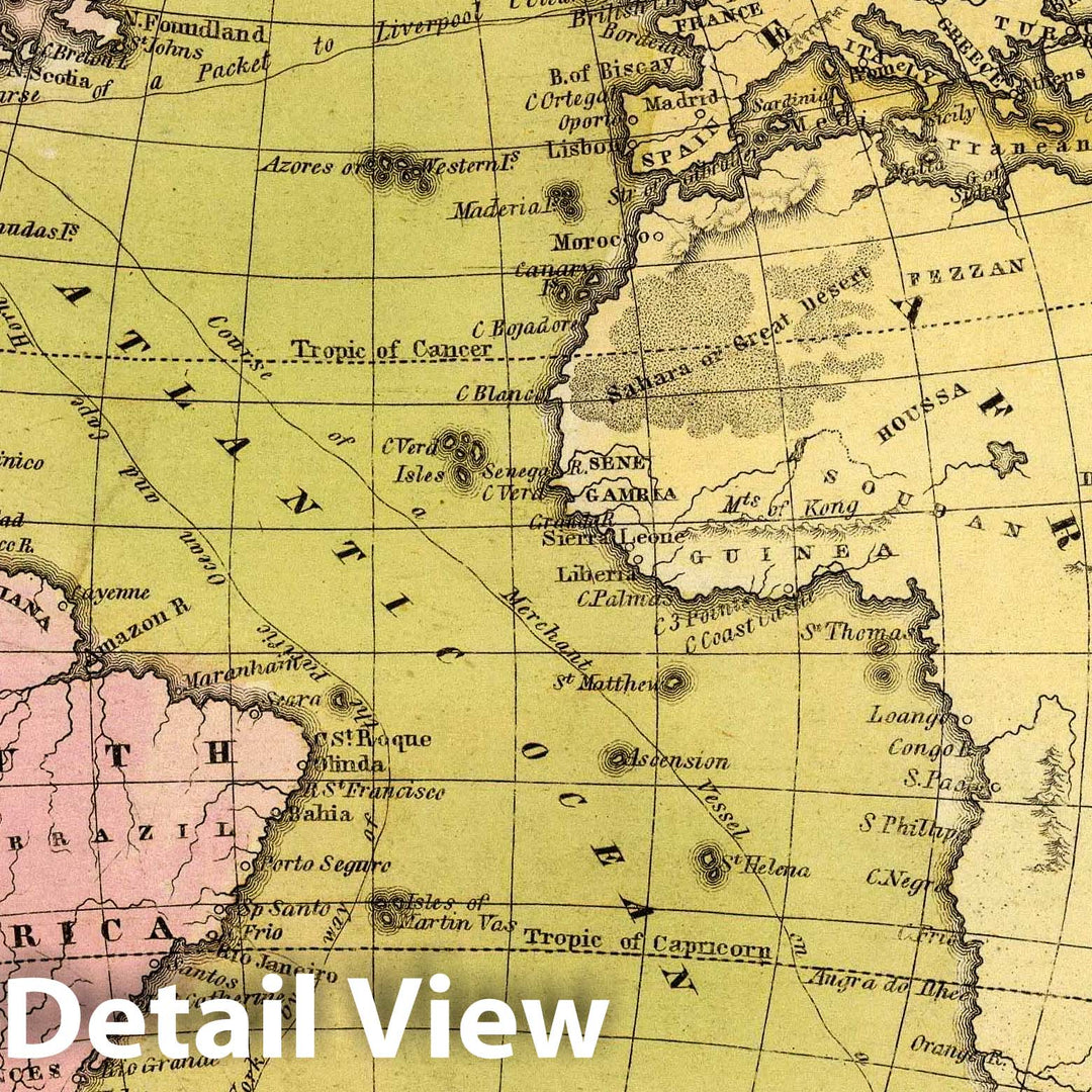 Historic Map : Atlantic Ocean, its Islands & coasts. Entered 12th Day of August 1830 by H. & F.J. Huntington Connecticut, 1830 Atlas - Vintage Wall Art