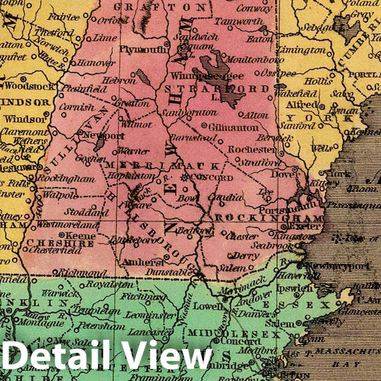 Historic Map : New England. Entered 1836, by Eleazer Huntington Connecticut, 1836 Atlas - Vintage Wall Art