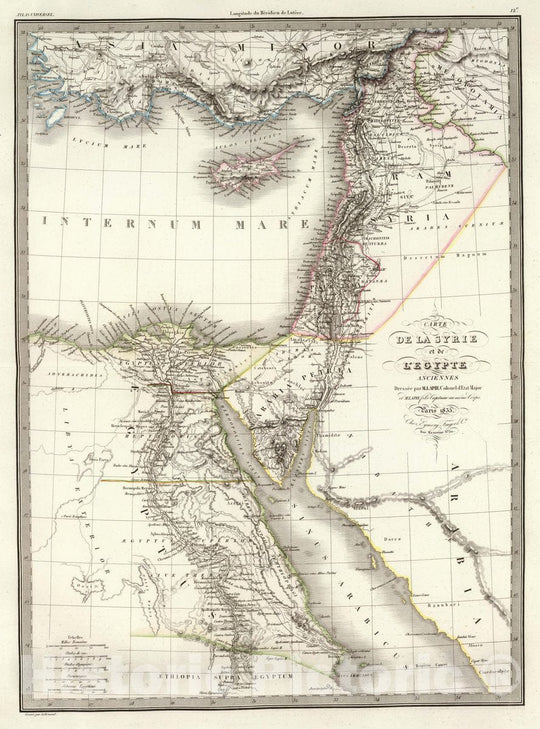 Historic Map : Egypt; Syria, Middle East Carte de la Syrie et de l'Egypte Anciennes. 1833 , Vintage Wall Art