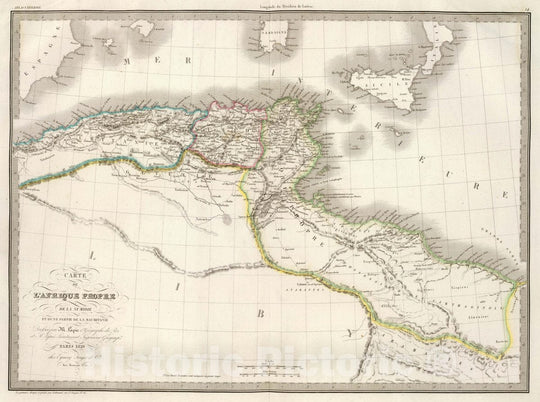 Historic Map : Algeria; Tunisia, Africa, North Carte de l'Afrique Propre. Geographe du Roi et M. Lapie, 1829, Vintage Wall Art