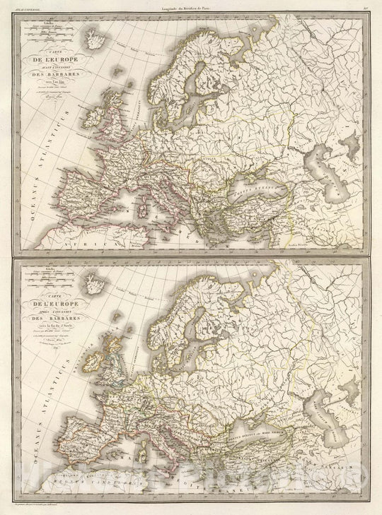 Historic Map : L'Europe Avant l'invasion des Barbares, 1830 Atlas - Vintage Wall Art