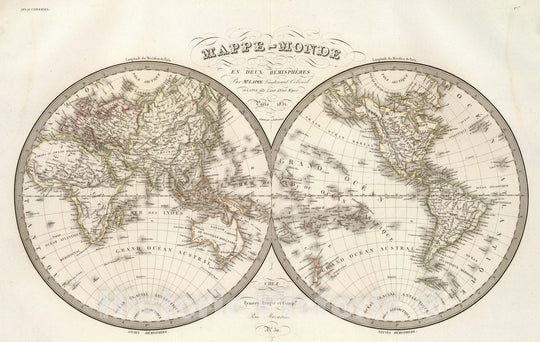 Historic Map : 1831 World - Mappe-monde en deux hemispheres. Par Mr. Lapie, Lieutenant Colonel et Lapie fils, Lieut. d'Etat Major. Paris, 1831. - Vintage Wall Art