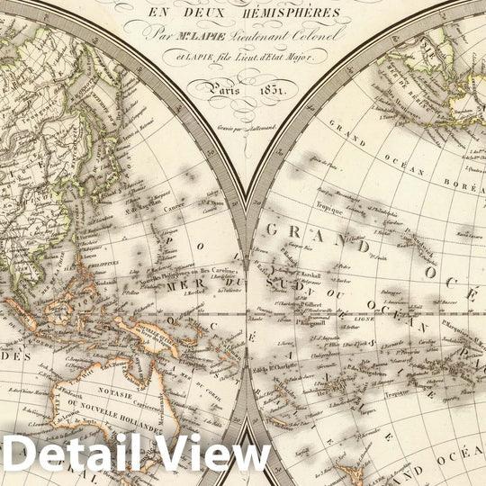 Historic Map : 1831 World - Mappe-monde en deux hemispheres. Par Mr. Lapie, Lieutenant Colonel et Lapie fils, Lieut. d'Etat Major. Paris, 1831. - Vintage Wall Art