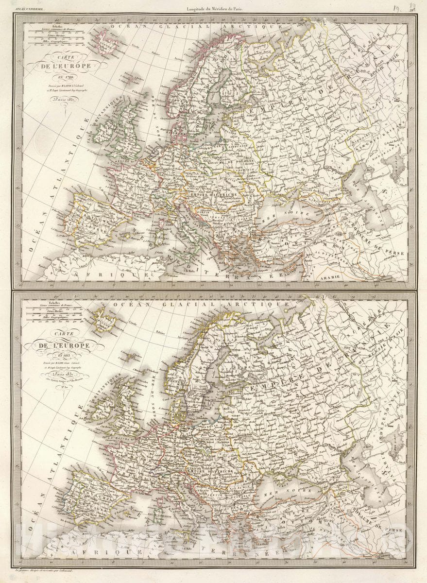 Historic Map : Carte de l'Europe en 1789, 1831 Atlas - Vintage Wall Art