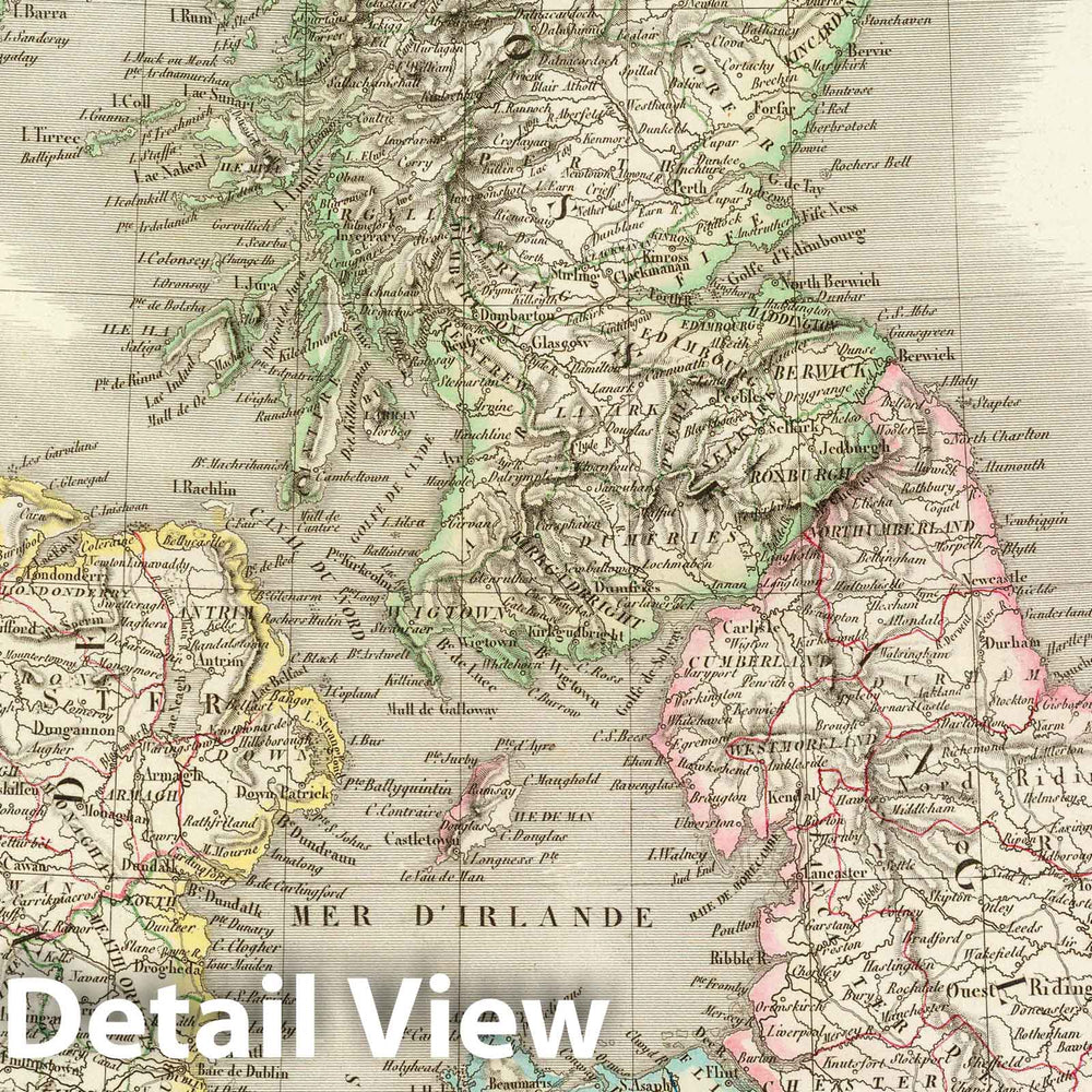 Historic Map : England; Ireland, British Isles Carte des Iles Britanniques comprenant l'Angleterre, 1829 , Vintage Wall Art