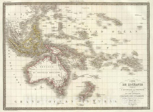 Historic Map : Carte de l'Oceanie contenant l'Australie, la Polynesie et les iles asiatiques. , Geogphe, 1829Vintage Wall Art