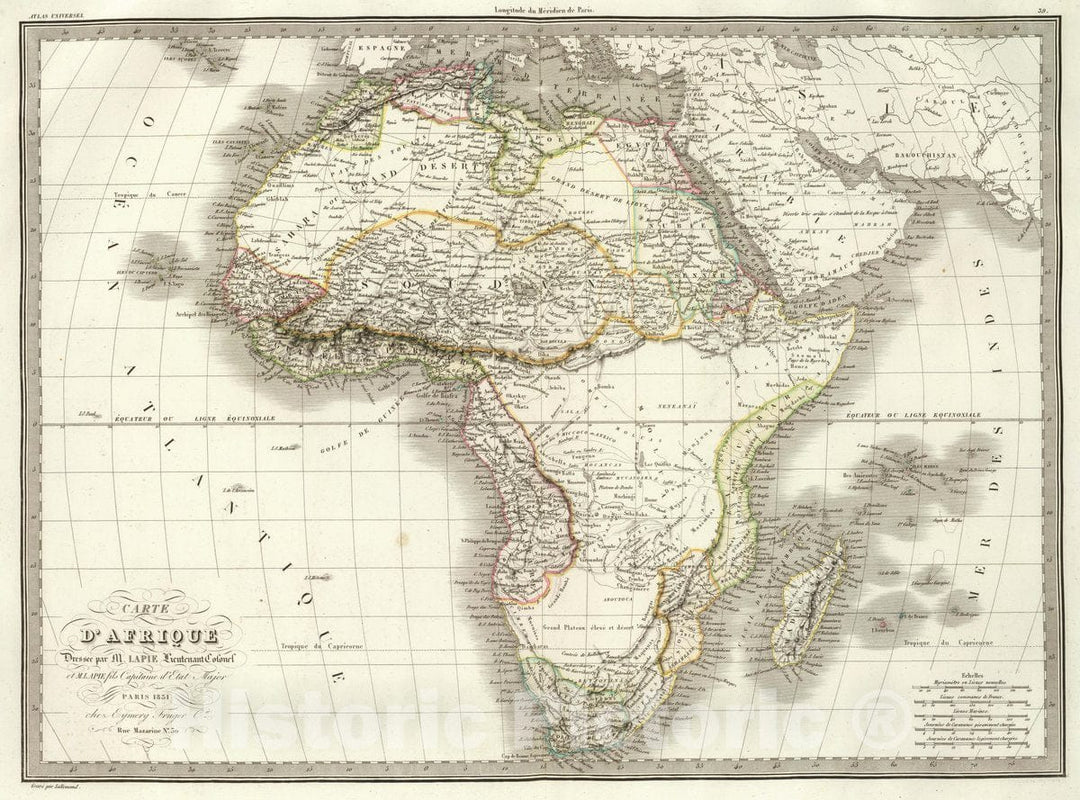 Historic Map : Carte d'Afrique. Dressee par M. Lapie, Lieutenant Colonel et M. Lapie fils, Capitaine d'Etat Major. Paris, 1831, 1831 Atlas - Vintage Wall Art