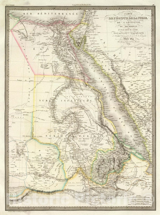 Historic Map : Egypt; Sudan, Africa, Northeast Carte de l'Egypte, de la Nubie, de l'Abissinie, du Kourdofan et d'une Partie de l'Arabie, 1829, Vintage Wall Art